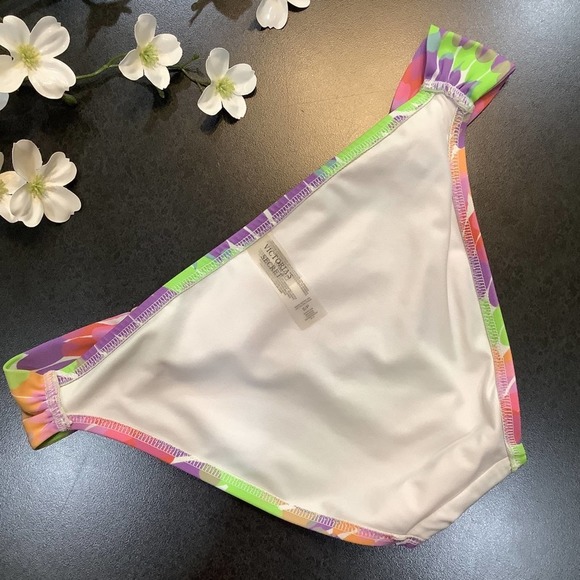 Victoria’s Secret Pastel Rainbow Bikini Bottoms Clear Lucite Ruched Side Panels - Picture 7 of 10